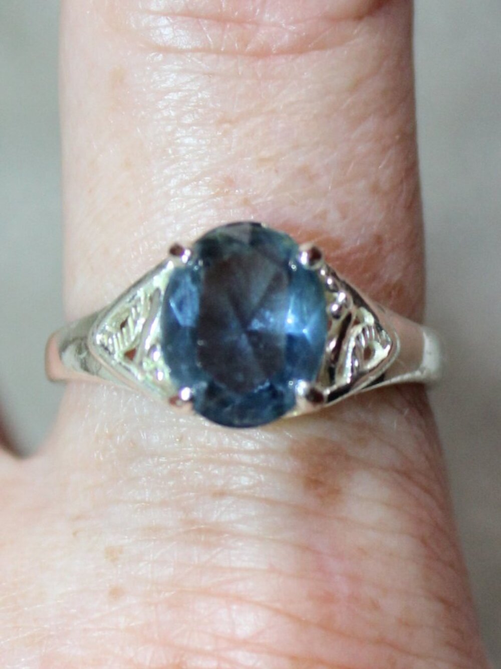 Silver-tone Size 8 Round Blue Faceted Crystal Cocktail Ring
